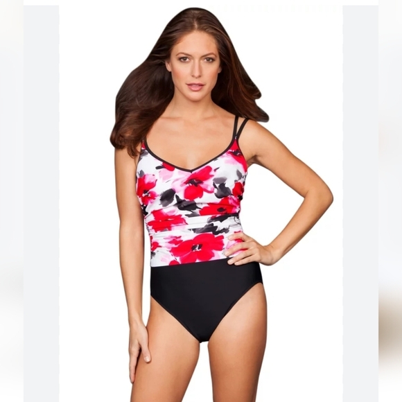 Miraclesuit floral black and white one piece swimmer size L - Picture 1 of 10